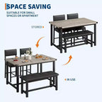 Set da pranzo in legno per 4 persone con panca e 2 sedie imbottite, ideale per piccoli spazi, appartamenti e case, facile da montare