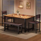 Set da pranzo in legno per 4 persone con panca e 2 sedie imbottite, ideale per piccoli spazi, appartamenti e case, facile da montare