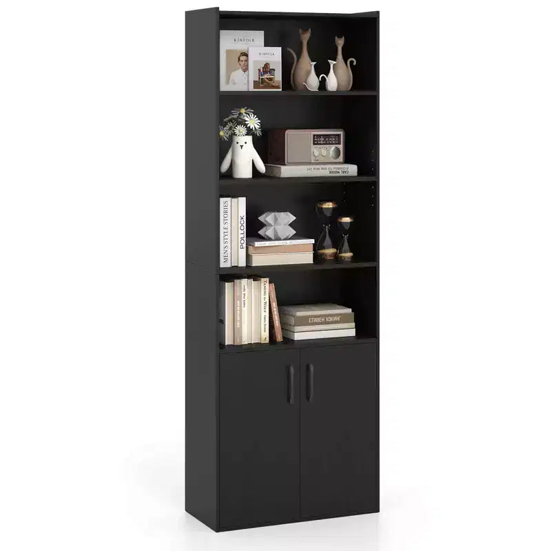 Libreria Costway 70 con ripiani regolabili e armadietto a 2 ante, scaffale multiuso espositivo, bianco/naturale/nero/grigio