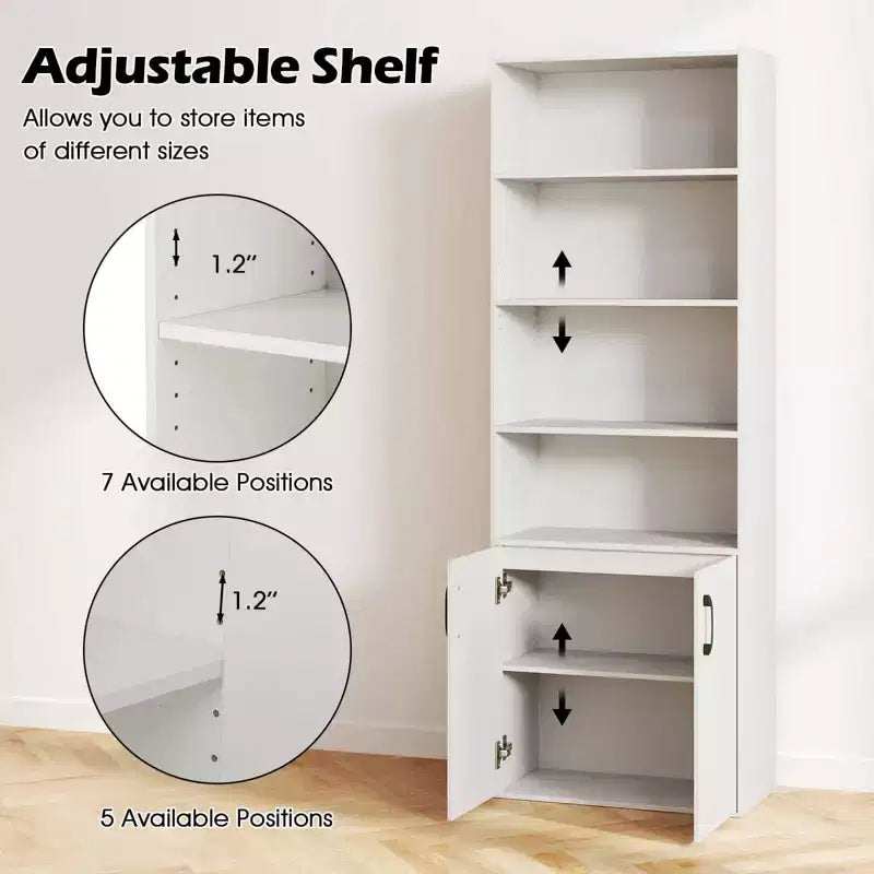Libreria Costway 70 con ripiani regolabili e armadietto a 2 ante, scaffale multiuso espositivo, bianco/naturale/nero/grigio