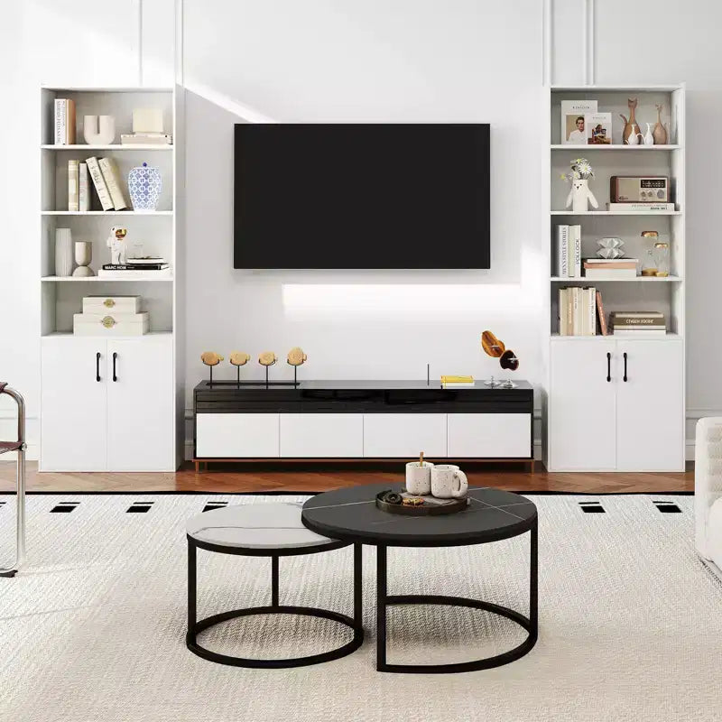 Libreria Costway 70 con ripiani regolabili e armadietto a 2 ante, scaffale multiuso espositivo, bianco/naturale/nero/grigio