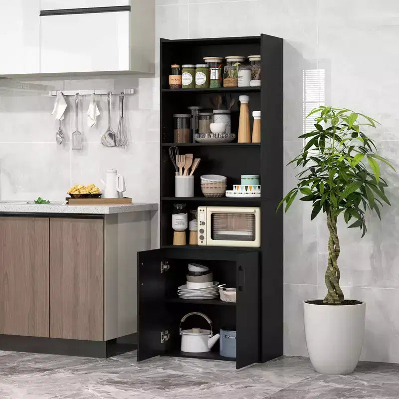Libreria Costway 70 con ripiani regolabili e armadietto a 2 ante, scaffale multiuso espositivo, bianco/naturale/nero/grigio