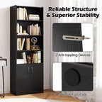 Libreria Costway 70 con ripiani regolabili e armadietto a 2 ante, scaffale multiuso espositivo, bianco/naturale/nero/grigio
