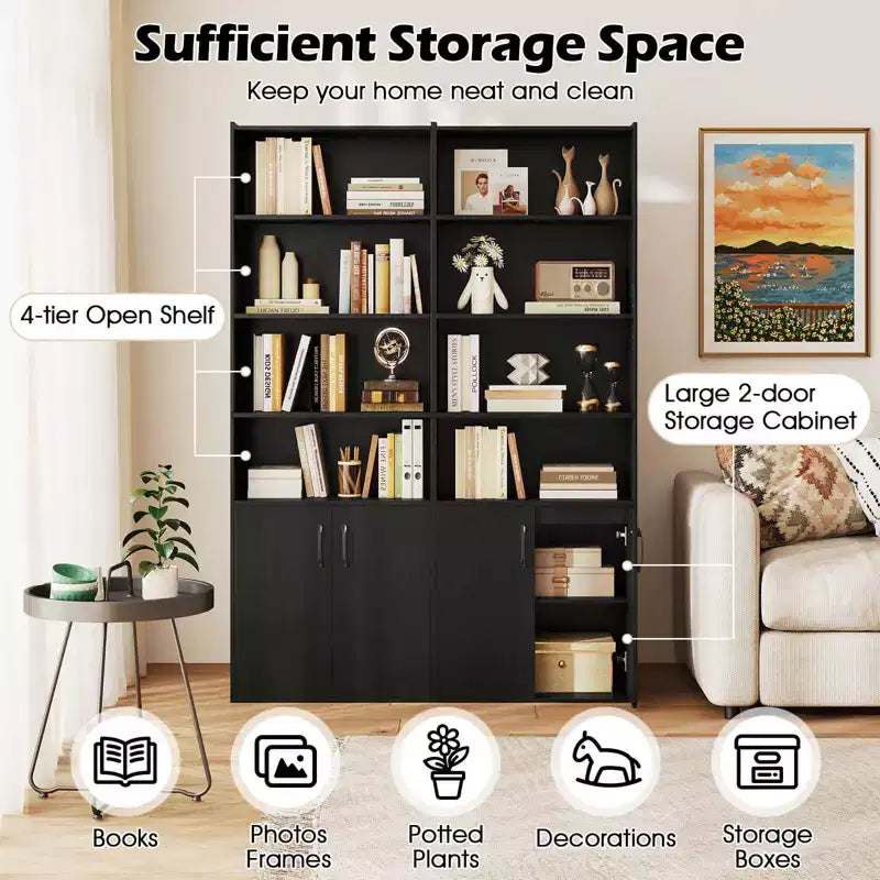 Libreria Costway 70 con ripiani regolabili e armadietto a 2 ante, scaffale multiuso espositivo, bianco/naturale/nero/grigio