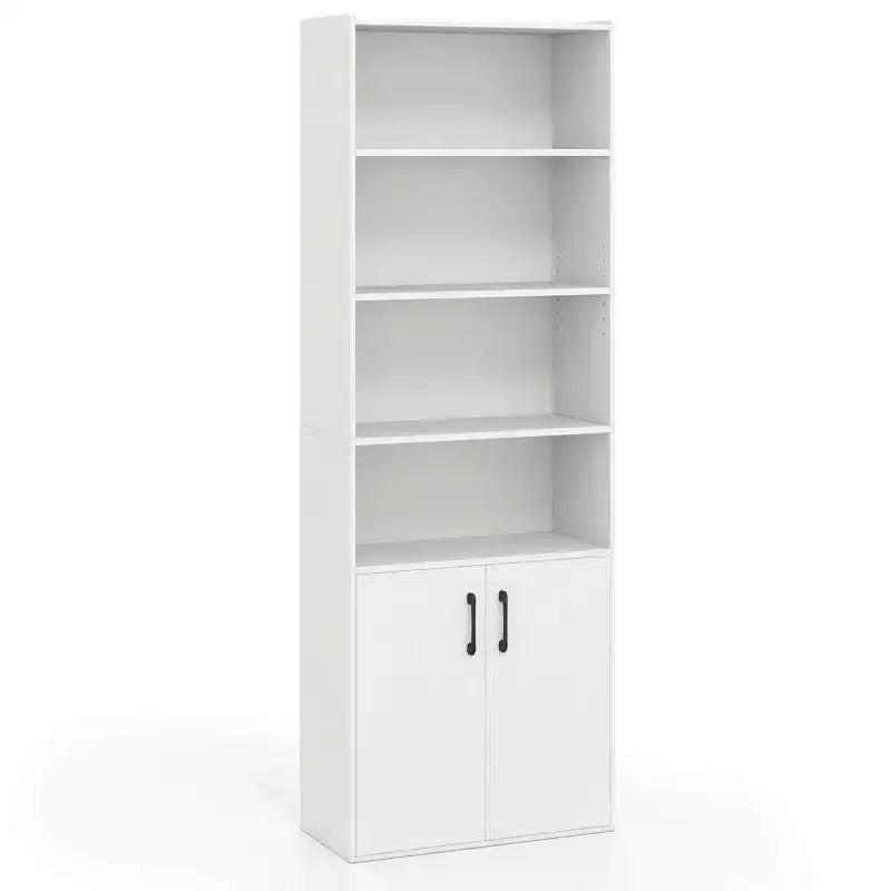 Libreria Costway 70 con ripiani regolabili e armadietto a 2 ante, scaffale multiuso espositivo, bianco/naturale/nero/grigio