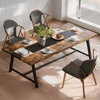 MAYEERTY 71 Inch 6-8 Person Dining Table, Rustic Brown & Black Multifunctional Table for Kitchen, Office & Conference