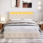 Struttura Letto con Testiera Illuminata, Struttura Letto con Porta USB a Ricarica Rapida, Struttura Letto Imbottita con Piattaforma, Nessuna Molla Richiesta