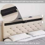 Struttura Letto con Testiera Illuminata, Struttura Letto con Porta USB a Ricarica Rapida, Struttura Letto Imbottita con Piattaforma, Nessuna Molla Richiesta