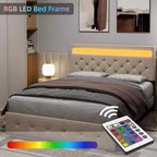 Struttura Letto con Testiera Illuminata, Struttura Letto con Porta USB a Ricarica Rapida, Struttura Letto Imbottita con Piattaforma, Nessuna Molla Richiesta