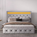 Struttura Letto con Testiera Illuminata, Struttura Letto con Porta USB a Ricarica Rapida, Struttura Letto Imbottita con Piattaforma, Nessuna Molla Richiesta