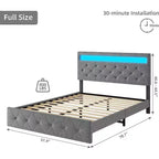 Struttura Letto con Testiera Illuminata, Struttura Letto con Porta USB a Ricarica Rapida, Struttura Letto Imbottita con Piattaforma, Nessuna Molla Richiesta