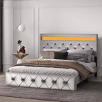 Struttura Letto con Testiera Illuminata, Struttura Letto con Porta USB a Ricarica Rapida, Struttura Letto Imbottita con Piattaforma, Nessuna Molla Richiesta