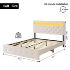 Struttura Letto con Testiera Illuminata, Struttura Letto con Porta USB a Ricarica Rapida, Struttura Letto Imbottita con Piattaforma, Nessuna Molla Richiesta