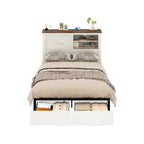 AMERLIFE 47.2 H Struttura letto con testiera libreria, stazione di ricarica, 2 cassetti