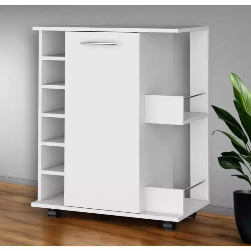 Carrello da bar HomeRoots bianco con ruote e portabottiglie