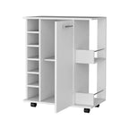 Carrello da bar HomeRoots bianco con ruote e portabottiglie