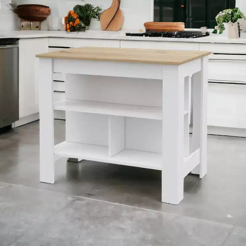 HomeRoots Isola da Cucina Bianca e Rovere 41 con Contenitore