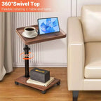 Tavolino regolabile a forma di C, tavolino da vassoio TV girevole a 360 gradi per piccoli spazi, tavolino con ruote per soggiorno e camera da letto, comodino