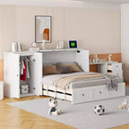 Letto a scomparsa Queen Size CLIHOME, versatile, con porta USB, ampio cassetto e armadio/scrivania