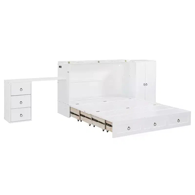 Letto a scomparsa Queen Size CLIHOME, versatile, con porta USB, ampio cassetto e armadio/scrivania