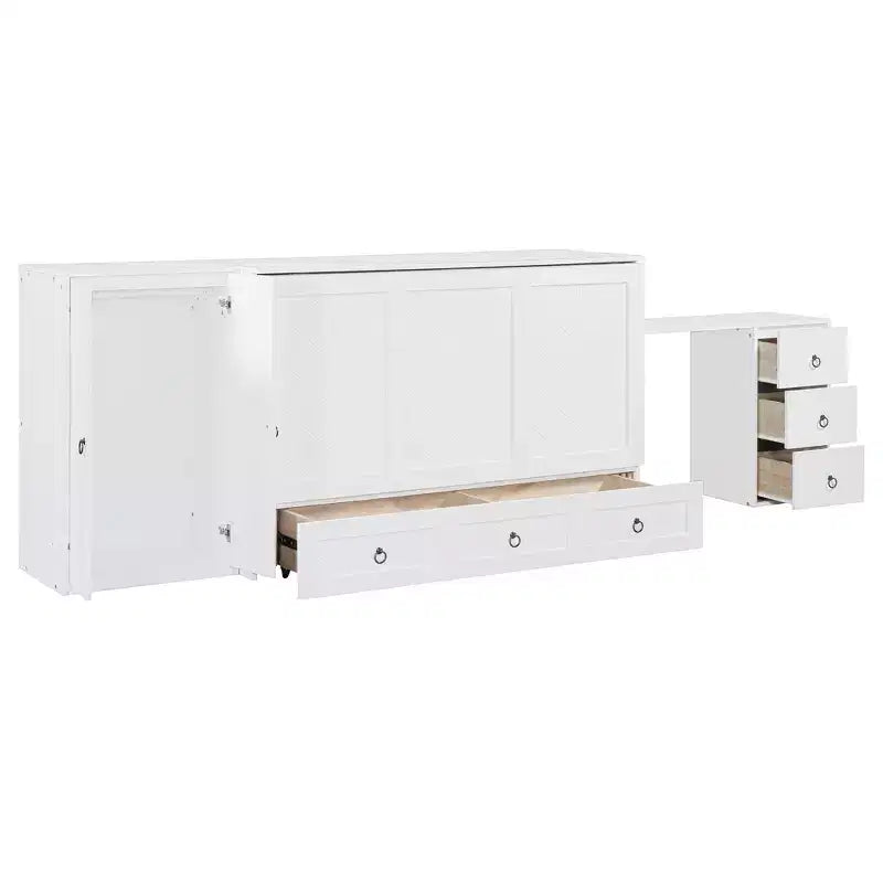 Letto a scomparsa Queen Size CLIHOME, versatile, con porta USB, ampio cassetto e armadio/scrivania