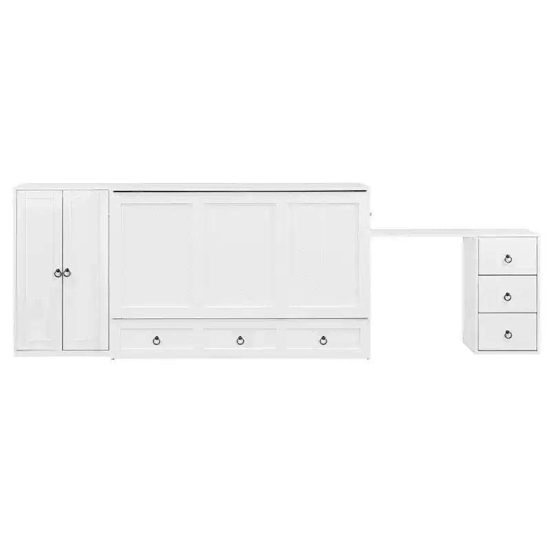 Letto a scomparsa Queen Size CLIHOME, versatile, con porta USB, ampio cassetto e armadio/scrivania