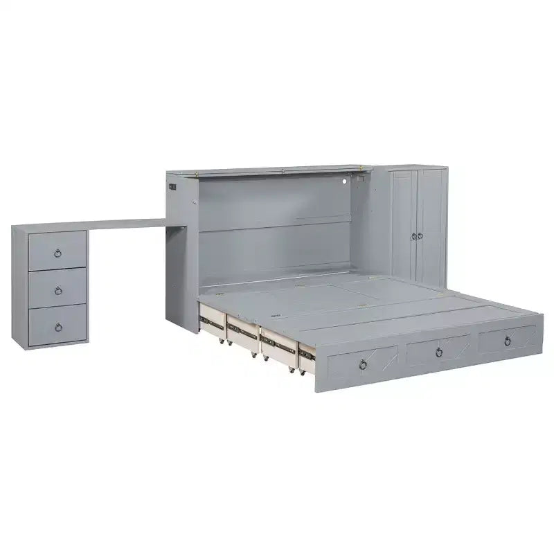 Letto a scomparsa Queen Size CLIHOME, versatile, con porta USB, ampio cassetto e armadio/scrivania