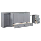 Letto a scomparsa Queen Size CLIHOME, versatile, con porta USB, ampio cassetto e armadio/scrivania