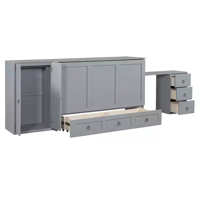Letto a scomparsa Queen Size CLIHOME, versatile, con porta USB, ampio cassetto e armadio/scrivania