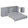CLIHOME Queen Size Murphy Bed Versatile Cabinet Bed with USB Port, Large Drawer, and Wardrobe/Desk