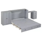 CLIHOME Queen Size Murphy Bed Versatile Cabinet Bed with USB Port, Large Drawer, and Wardrobe/Desk