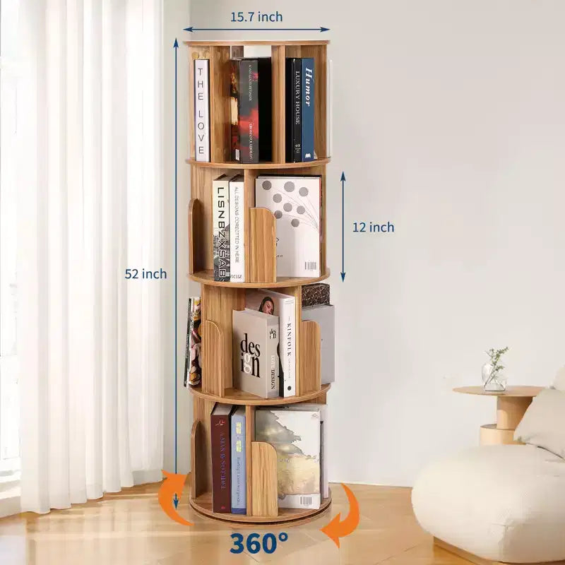 Libreria Girevole in Legno, Scaffale a 4 Ripiani con Display a 360 Gradi, Organizzatore di Archiviazione Multifunzionale per Bambini e Adulti in Soggiorno