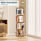 Libreria Girevole in Legno, Scaffale a 4 Ripiani con Display a 360 Gradi, Organizzatore di Archiviazione Multifunzionale per Bambini e Adulti in Soggiorno