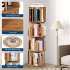 Libreria Girevole in Legno, Scaffale a 4 Ripiani con Display a 360 Gradi, Organizzatore di Archiviazione Multifunzionale per Bambini e Adulti in Soggiorno