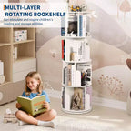 Libreria Girevole in Legno, Scaffale a 4 Ripiani con Display a 360 Gradi, Organizzatore di Archiviazione Multifunzionale per Bambini e Adulti in Soggiorno