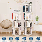 Libreria Girevole in Legno, Scaffale a 4 Ripiani con Display a 360 Gradi, Organizzatore di Archiviazione Multifunzionale per Bambini e Adulti in Soggiorno