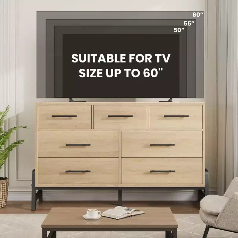 Cassettiera GustoWave 7 per camera da letto, cassettiera larga 52", cassetto ampio con portaoggetti autoportante, cassettiera in legno per soggiorno, camera da letto