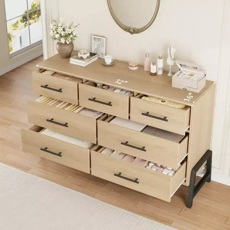 Cassettiera GustoWave 7 per camera da letto, cassettiera larga 52", cassetto ampio con portaoggetti autoportante, cassettiera in legno per soggiorno, camera da letto