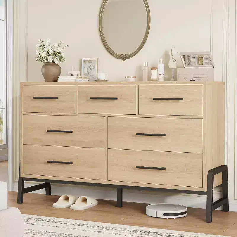 GustoWave 7 Dresser for Bedroom, 52 Wide Dresser, Wide Drawer with Storage Freestanding, Wooden Closet Storage Chest for Living Room, Bedroom