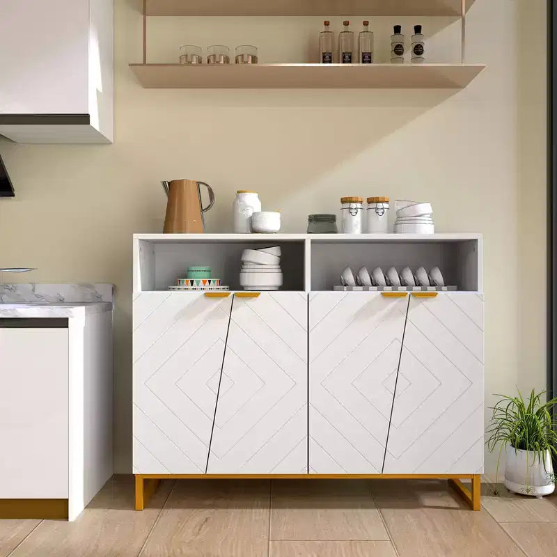 Costway Mobile Credenza da Cucina, 40" Armadietto Dispensa con 4 Ante, Scaffali Regolabili e Dispositivo Anti-ribaltamento