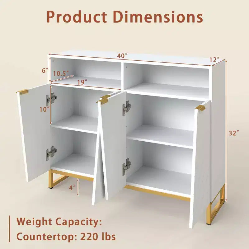 Costway Mobile Credenza da Cucina, 40" Armadietto Dispensa con 4 Ante, Scaffali Regolabili e Dispositivo Anti-ribaltamento