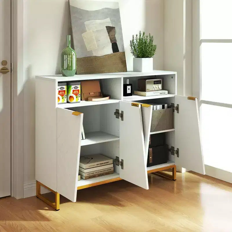 Costway Mobile Credenza da Cucina, 40" Armadietto Dispensa con 4 Ante, Scaffali Regolabili e Dispositivo Anti-ribaltamento