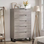 35.4-inch Five-Drawer Dresser, PB+MDF+Metal Material, Five-Drawer Storage, Adjustable Height, Modern-Simple & Rustic Style