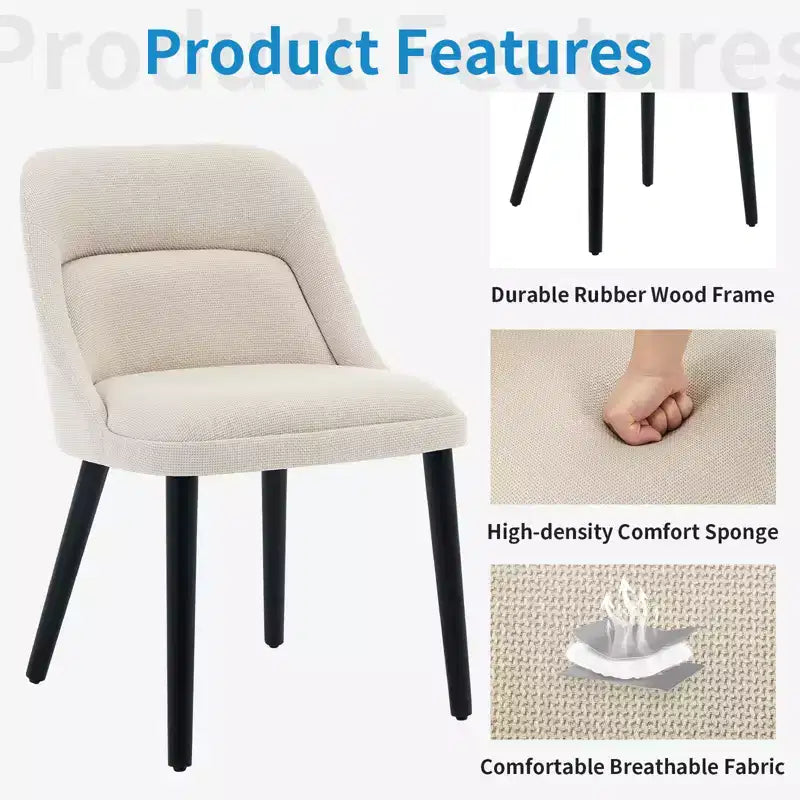 Set di 2 sedie da pranzo imbottite, sedie accentate in tessuto di lino con gambe in legno, sedie da cucina moderne per sala da pranzo, soggiorno, caffè