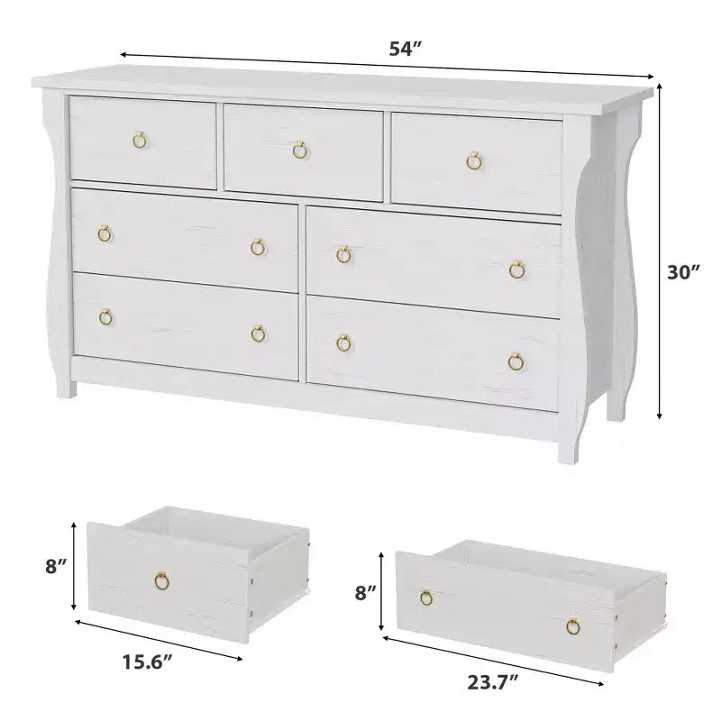 Cassettiera a 6/7 Cassetti - Cassettiera Alta Boho con Gambe Curve, Dettagli in Rattan e Mobile Contenitore Indipendente per Soggiorno, Camera da Letto, Ingresso