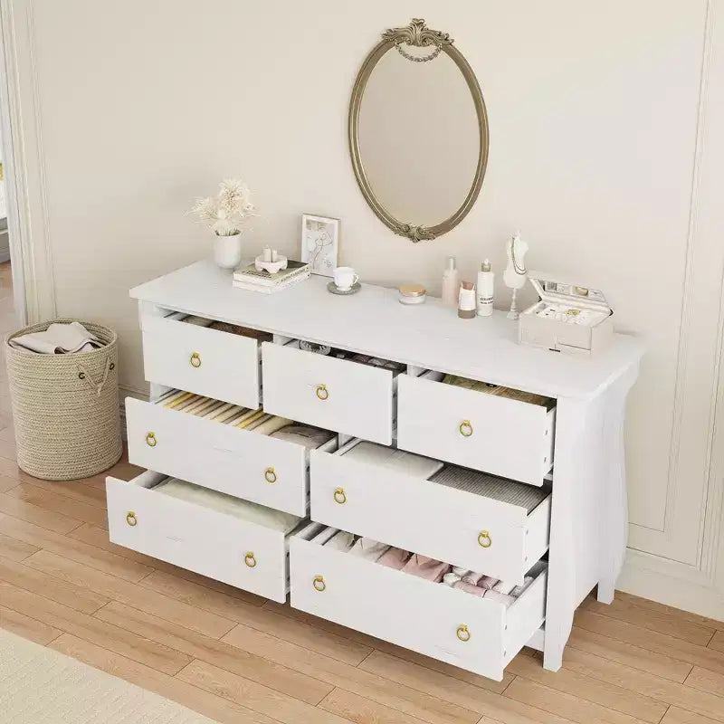 Cassettiera a 6/7 Cassetti - Cassettiera Alta Boho con Gambe Curve, Dettagli in Rattan e Mobile Contenitore Indipendente per Soggiorno, Camera da Letto, Ingresso