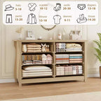 Cassettiera a 6/7 Cassetti - Cassettiera Alta Boho con Gambe Curve, Dettagli in Rattan e Mobile Contenitore Indipendente per Soggiorno, Camera da Letto, Ingresso