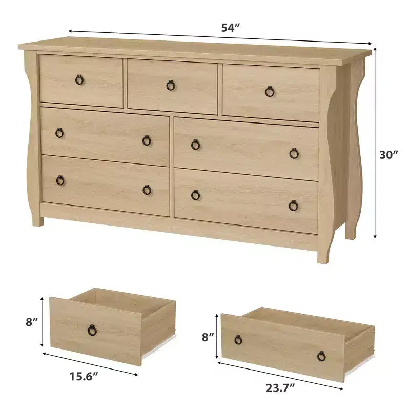 Cassettiera a 6/7 Cassetti - Cassettiera Alta Boho con Gambe Curve, Dettagli in Rattan e Mobile Contenitore Indipendente per Soggiorno, Camera da Letto, Ingresso