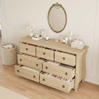 Cassettiera a 6/7 Cassetti - Cassettiera Alta Boho con Gambe Curve, Dettagli in Rattan e Mobile Contenitore Indipendente per Soggiorno, Camera da Letto, Ingresso