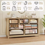 Cassettiera a 6/7 Cassetti - Cassettiera Alta Boho con Gambe Curve, Dettagli in Rattan e Mobile Contenitore Indipendente per Soggiorno, Camera da Letto, Ingresso